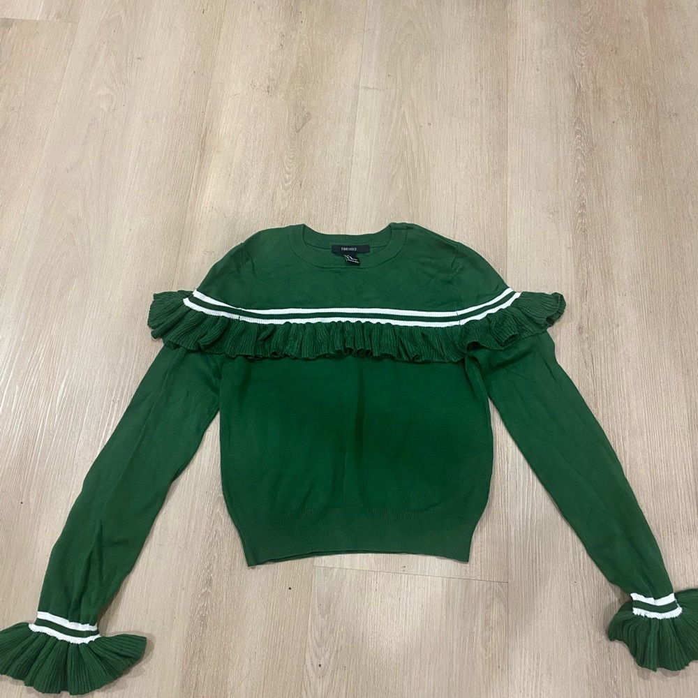 Women Cropped Ruffles Pullover Sweater